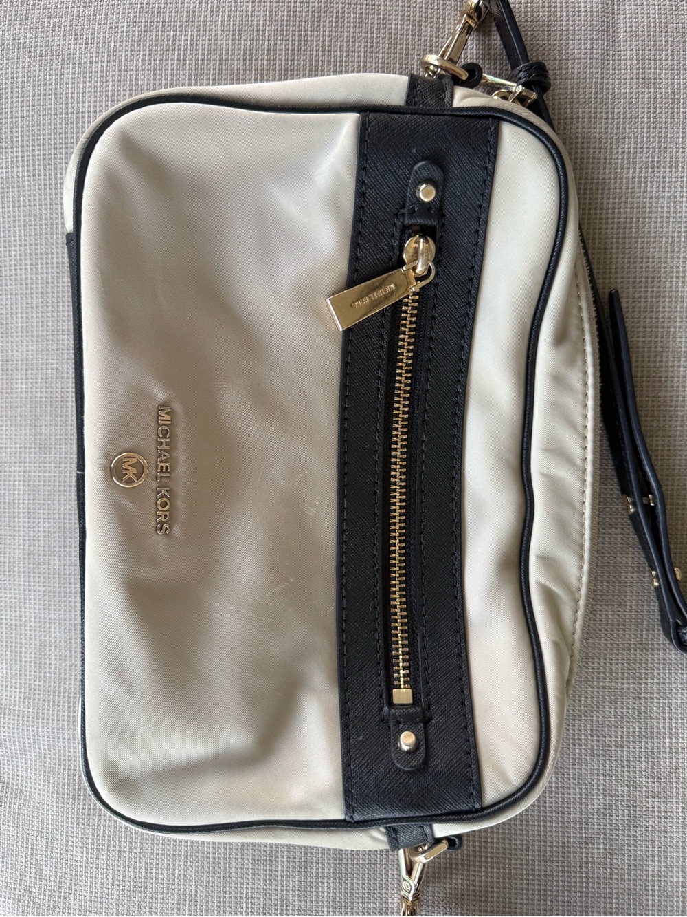Michael Kors Cream and Black Shoulder/Crossbody Bag with Gold Accents
